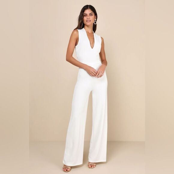 Lulus Thinking Out Loud White Backless Jumpsuit Size XL NEW NWT - Picture 8 of 15